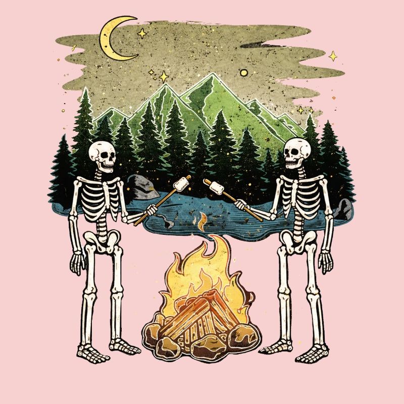 Skeleton Campfire Night Marshmallow Camping Camp
