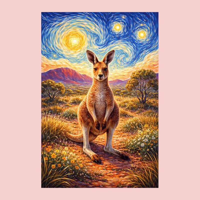 Kangaroo under Starry Night