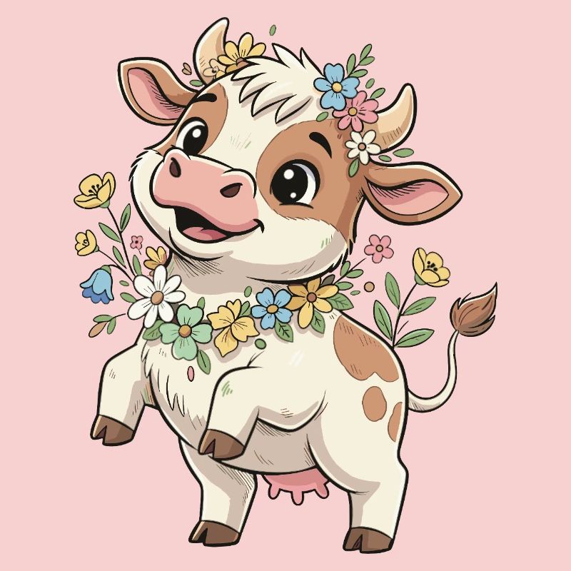 Vache avec une couronne de fleurs