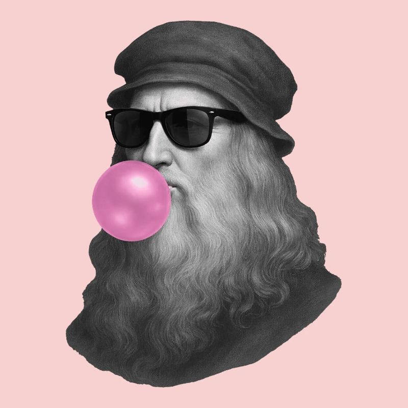 Leonardo Da Vinci mit Kaugummi und Sonnenbrille
