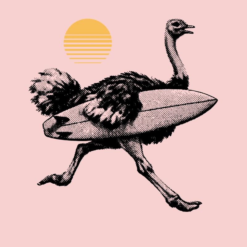 Autruche avec planche de surf