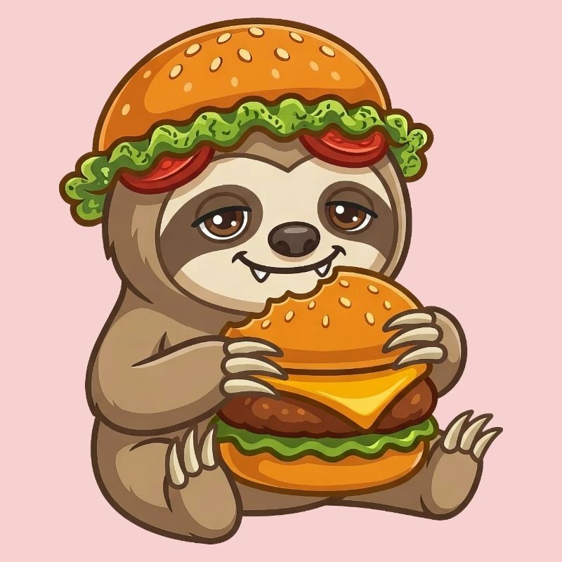 Sloth with Burger Cartoon