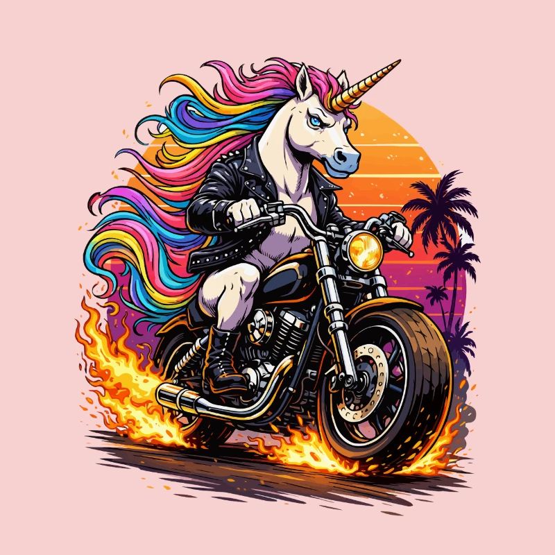Einhorn-Motorrad im Neon-Sunset