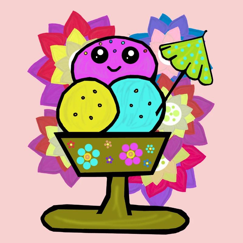 Retro Eis Eiskrem Eisbecher Vintage Blumen 