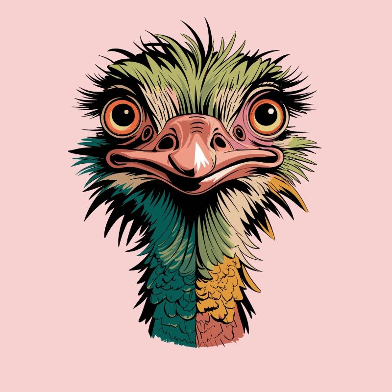 Tête d’autruche colorée et drôle oiseau comique