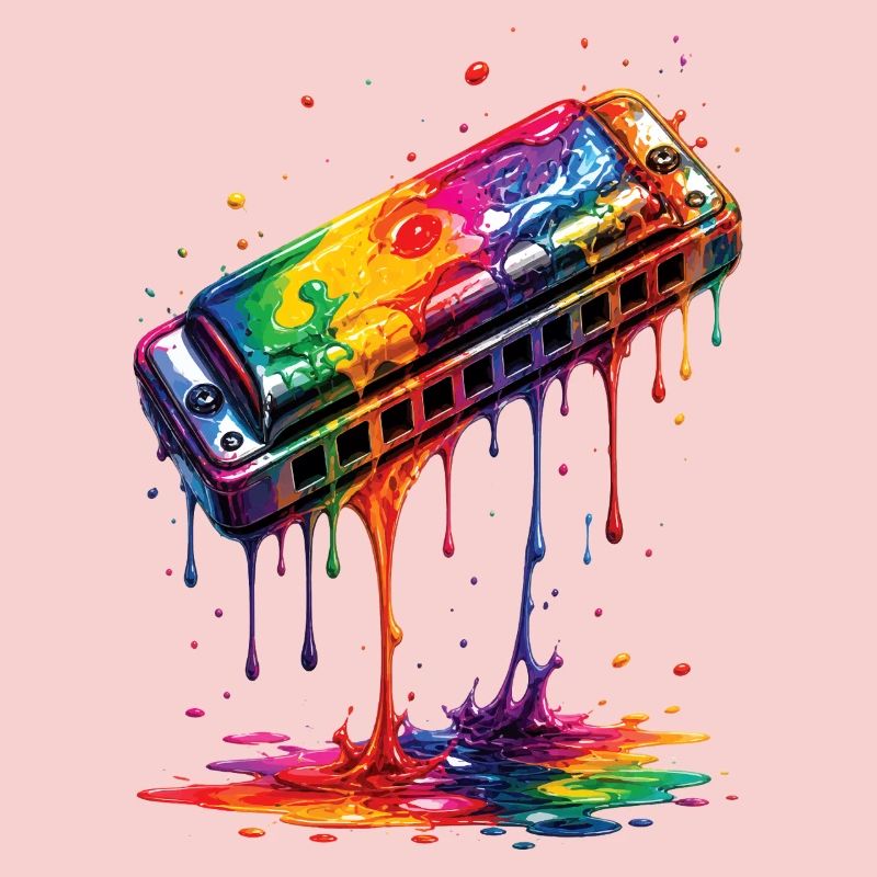 Harmonica with dripping paint