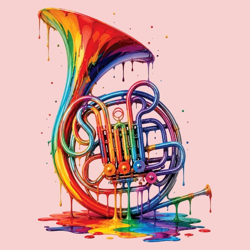 French horn with dripping paint