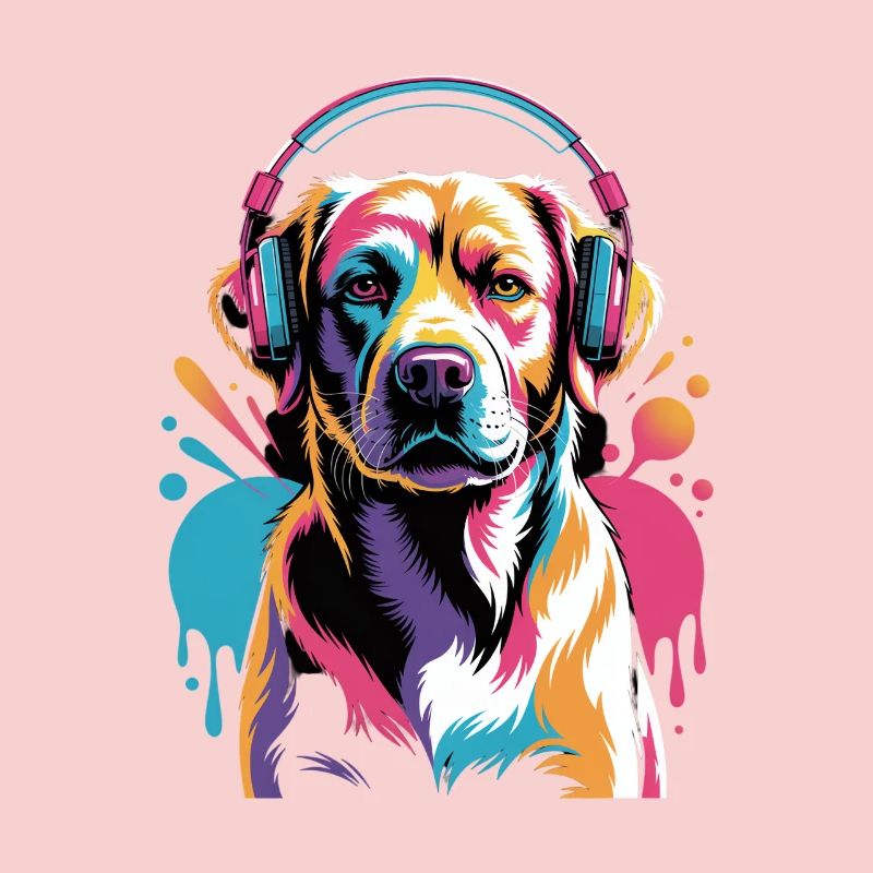 Labrador mit Kopfhörer
