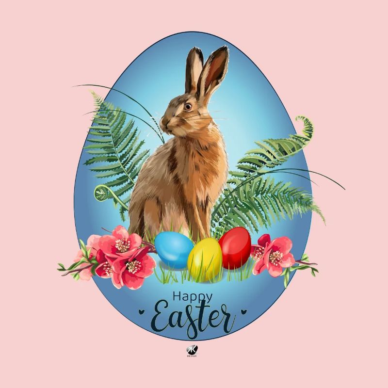 Bunny, Easter eggs and cherry blossoms illustration