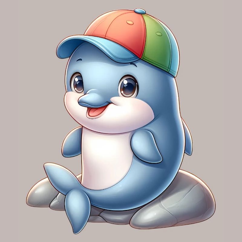 Fröhlicher Delfin mit Regenbogenkappe