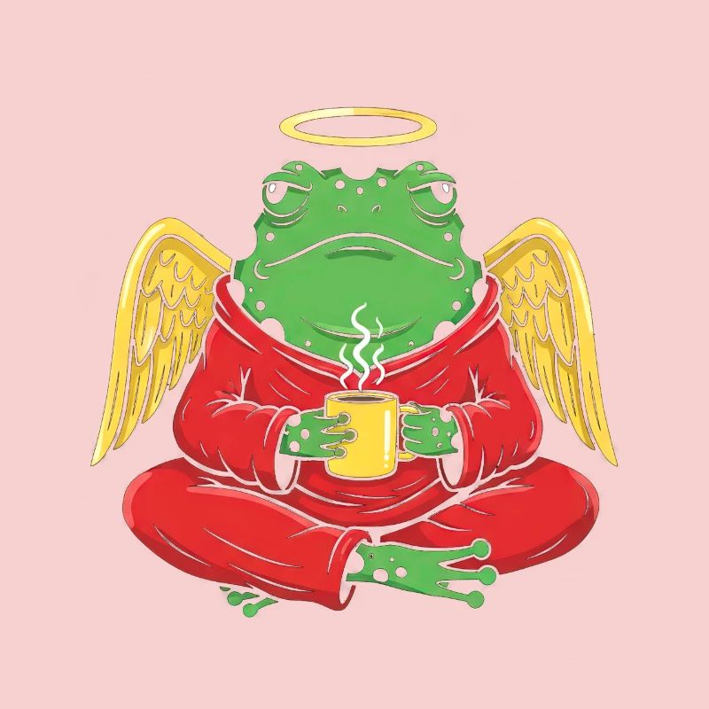 EngelFrosch mit Kaffeetasse