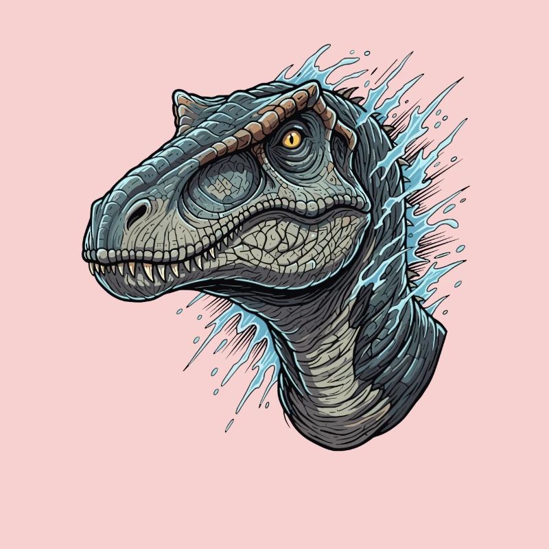Tête de dinosaure avec des éclaboussures bleues