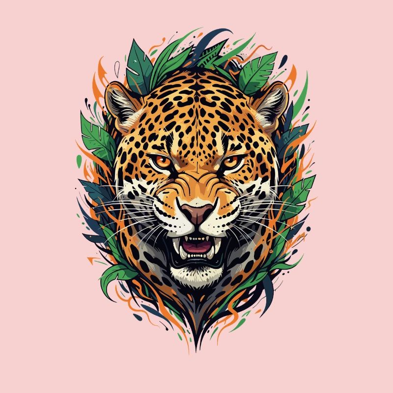Jaguar head in jungle frame