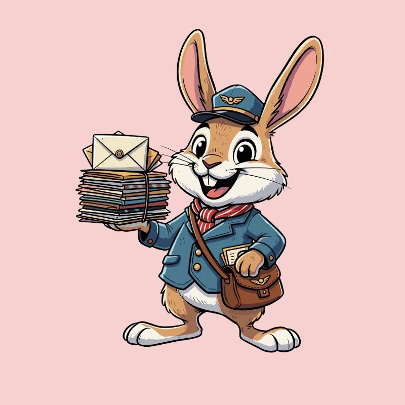 Rabbit as a postman with a stack of letters