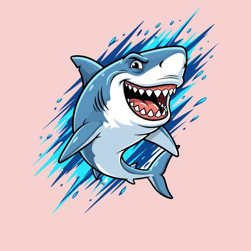 Requin de dessin animé bleu avec des éclaboussures