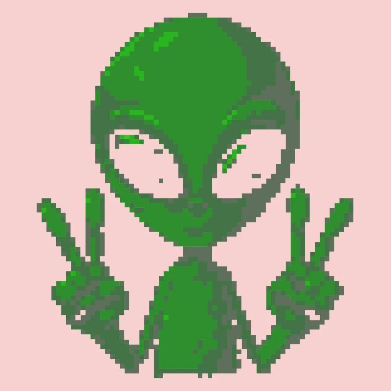 Pixel grünes Alien-Friedenszeichen