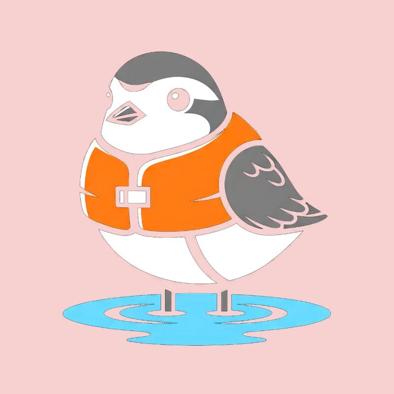 Vogel mit Rettungsweste Cartoon