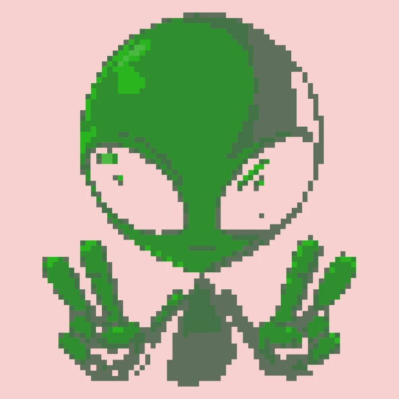 Pixel grünes Alien-Friedenszeichen