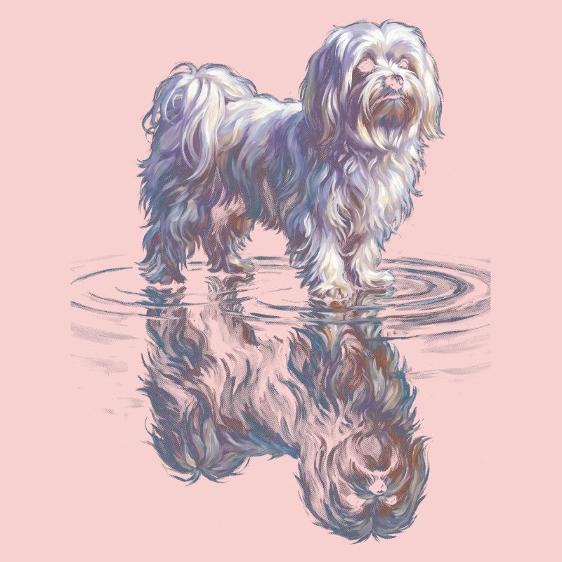 Maltese with water reflection