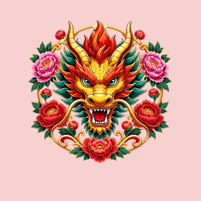 Fiery scorpion head with peonies