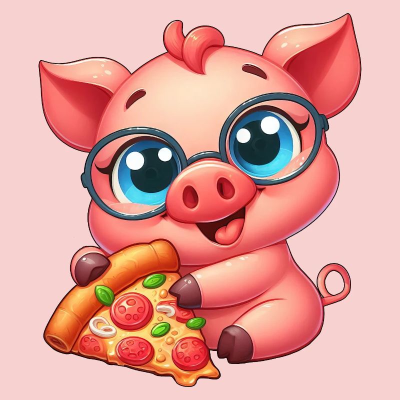 Nerd Pig Cartoon Pizza Pizza Lover
