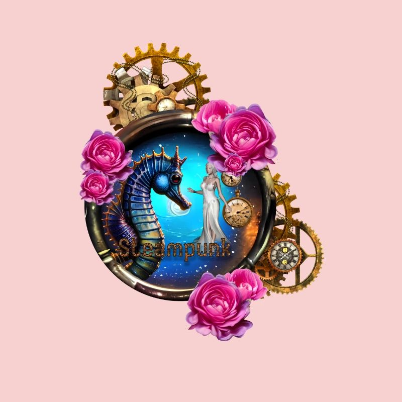 Beau design steampunk avec hippocampes
