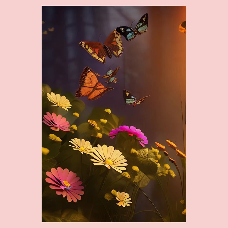 Fleurs et papillon