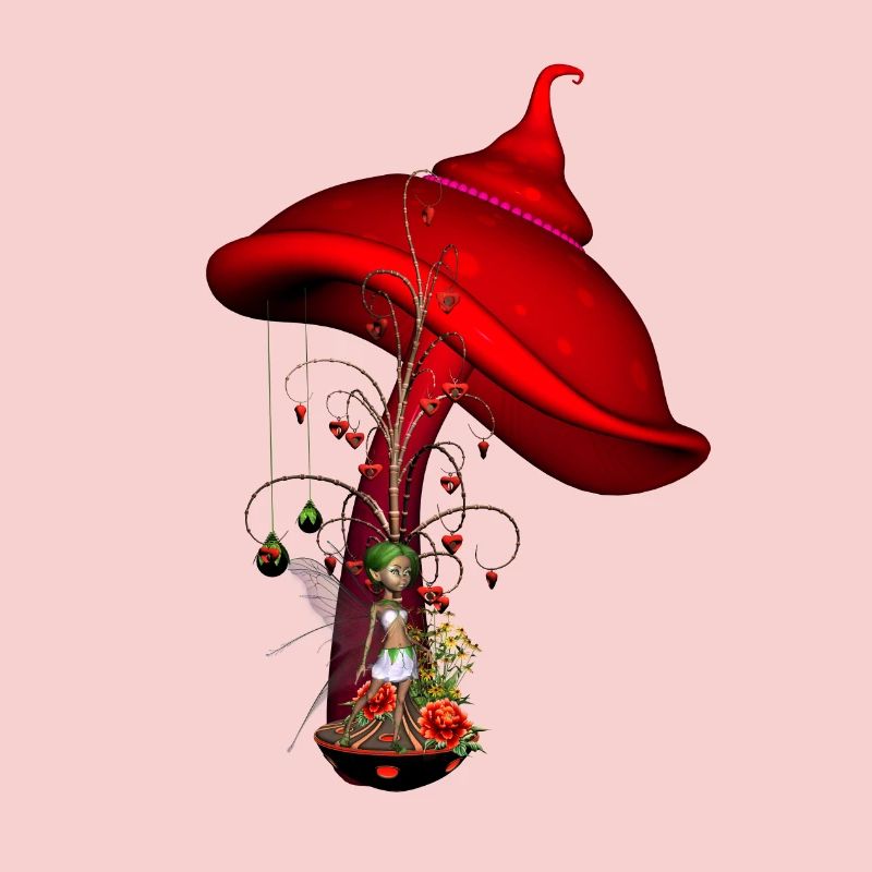 Fée mignonne avec arbre et cœurs