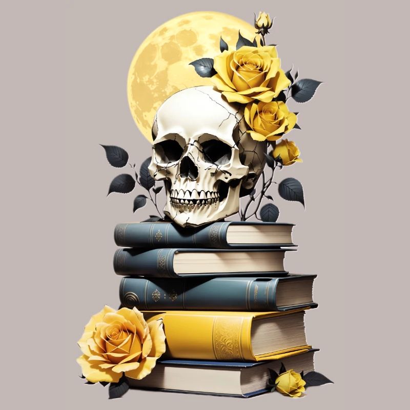 Bücherstapel mit Schädel