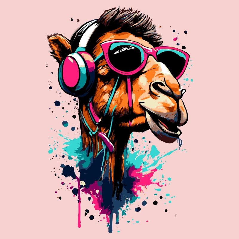Kamel Dromedar Farbenfroh mit Kopfhörer - DJ Kamel