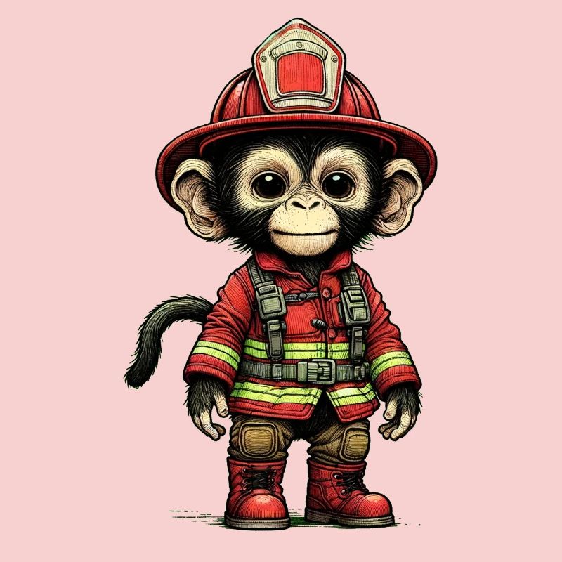 Petit singe pompier avec tenue