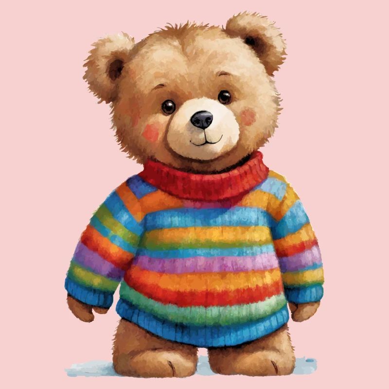 Teddy en pull rayé aquarelle magique