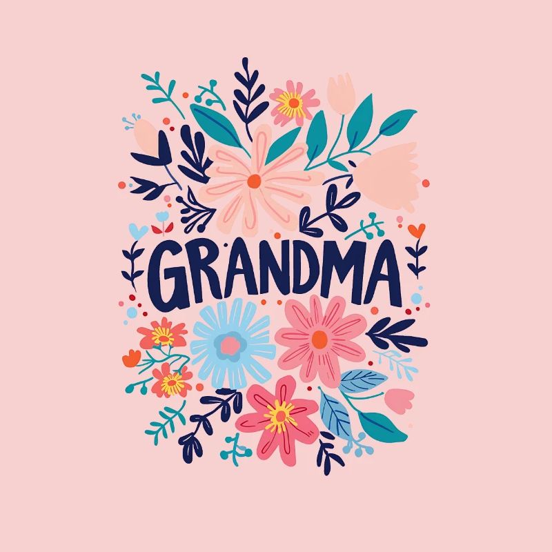Texte de grand-mère Doodle avec des fleurs colorées - Mamie