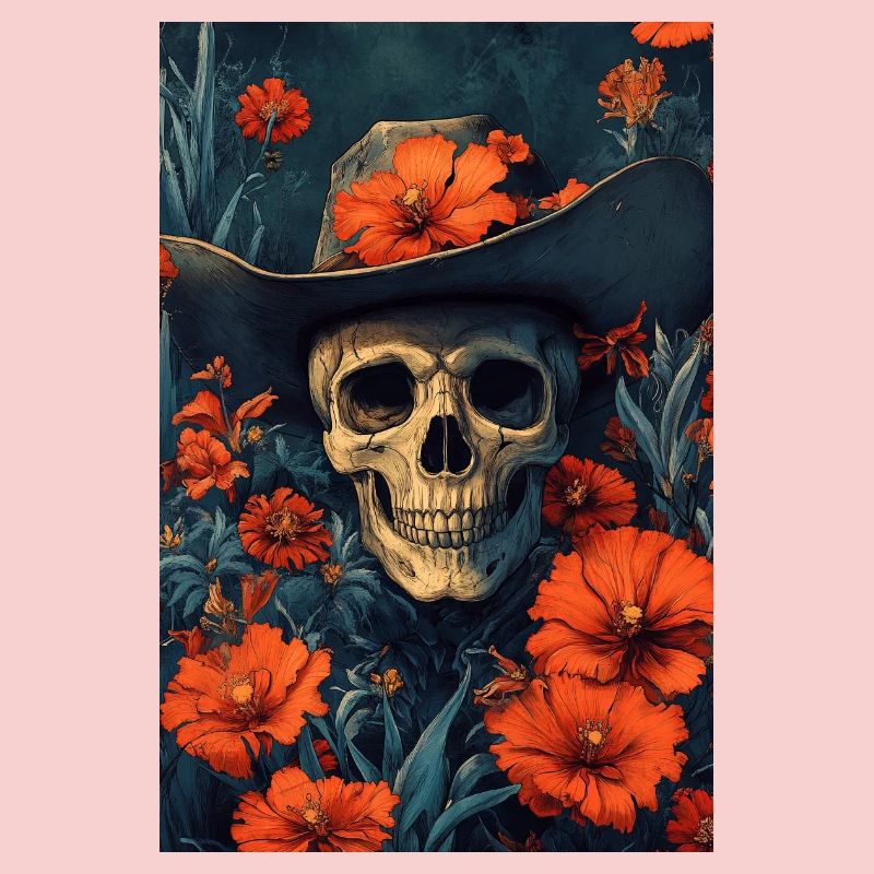 Sombrero squelette dans une mer de fleurs