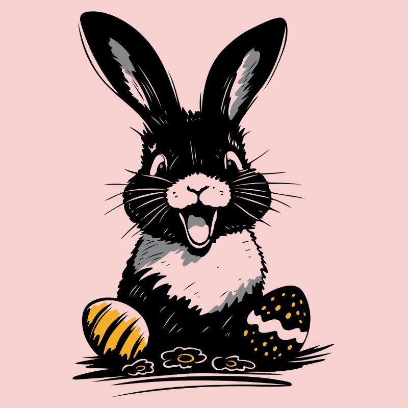 Happy Easter bunny with colorful Easter eggs