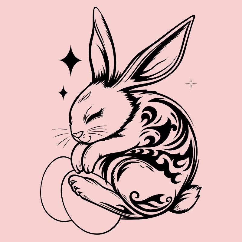 Sleeping Easter Bunny with Tribal and Eggs