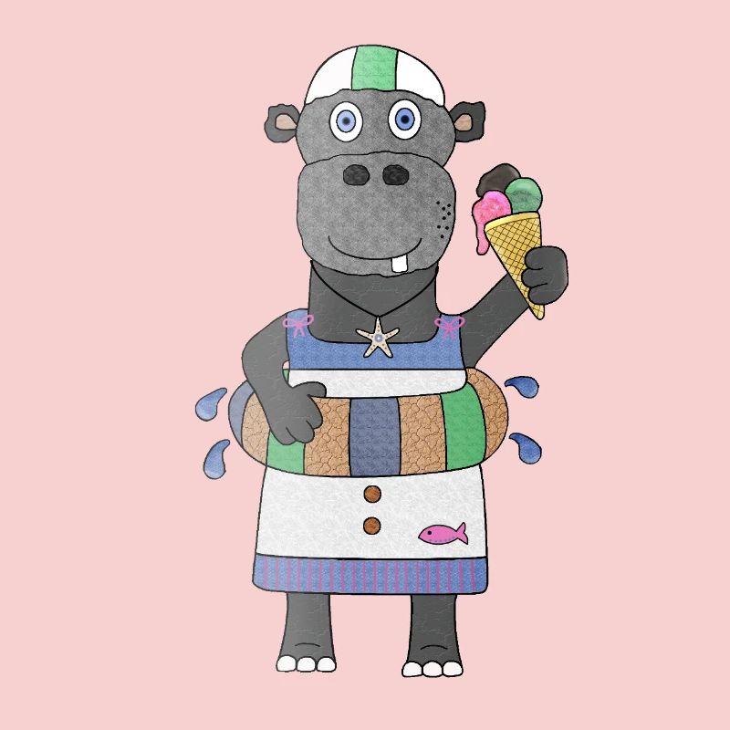 Plansch Hippo Lustiges Nilpferd im Sommermodus