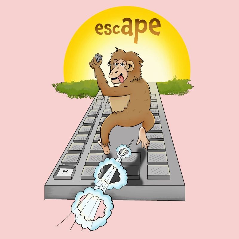 Humorous monkey design with keyboard