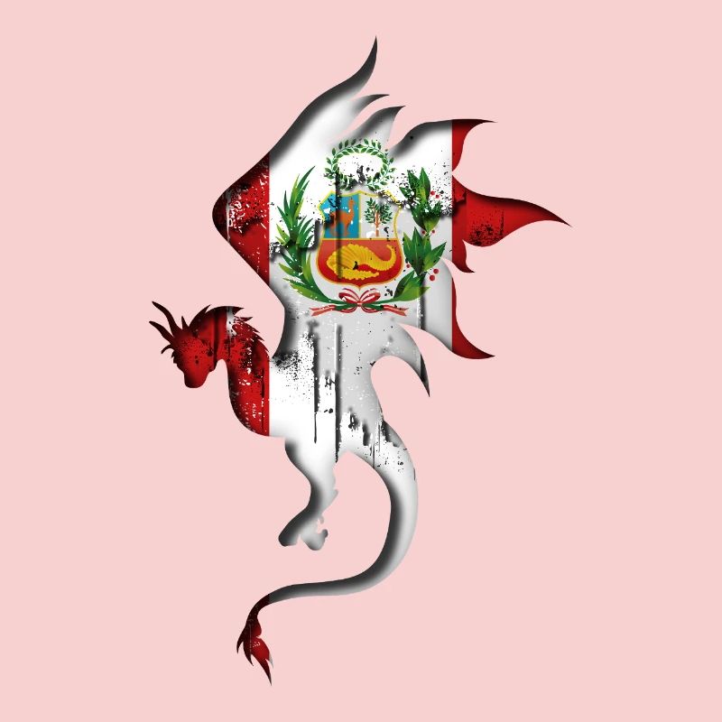 Drapeau du Pérou - Pérou - Silhouette de dragon