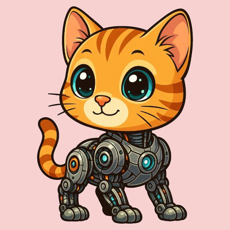 chaton mignon cyborg robot dessin animé