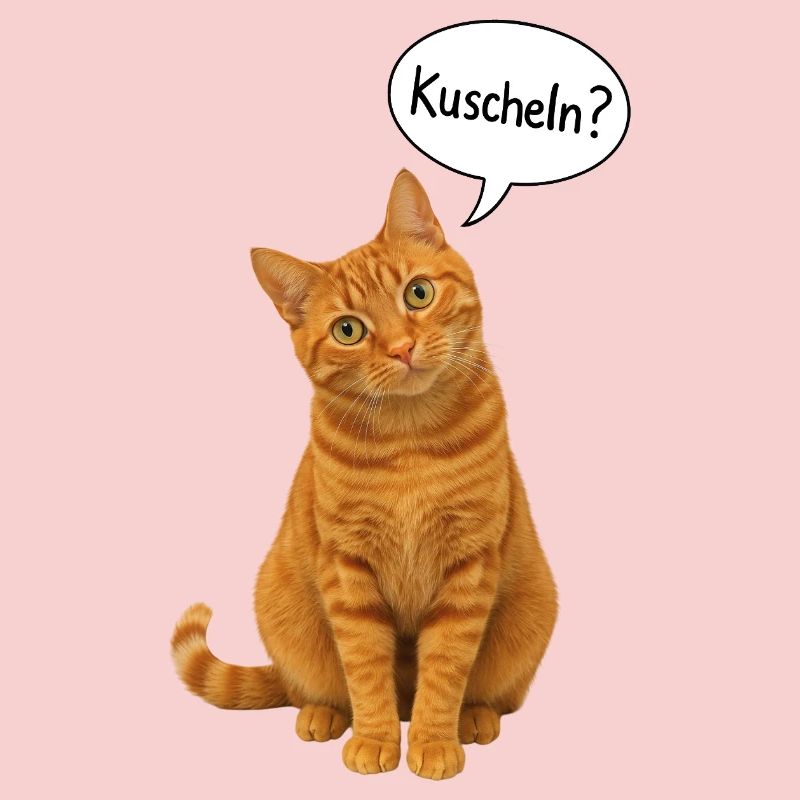 Red cat with tilted head asks: "Cuddle?"
