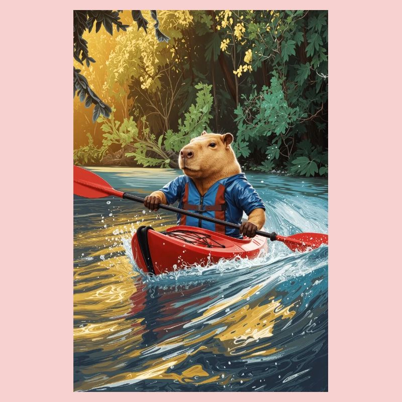 Humanoid Capybara in Kayak