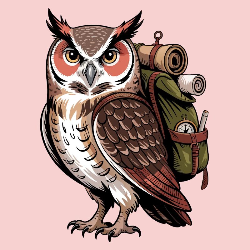 Eagle owl with backpack