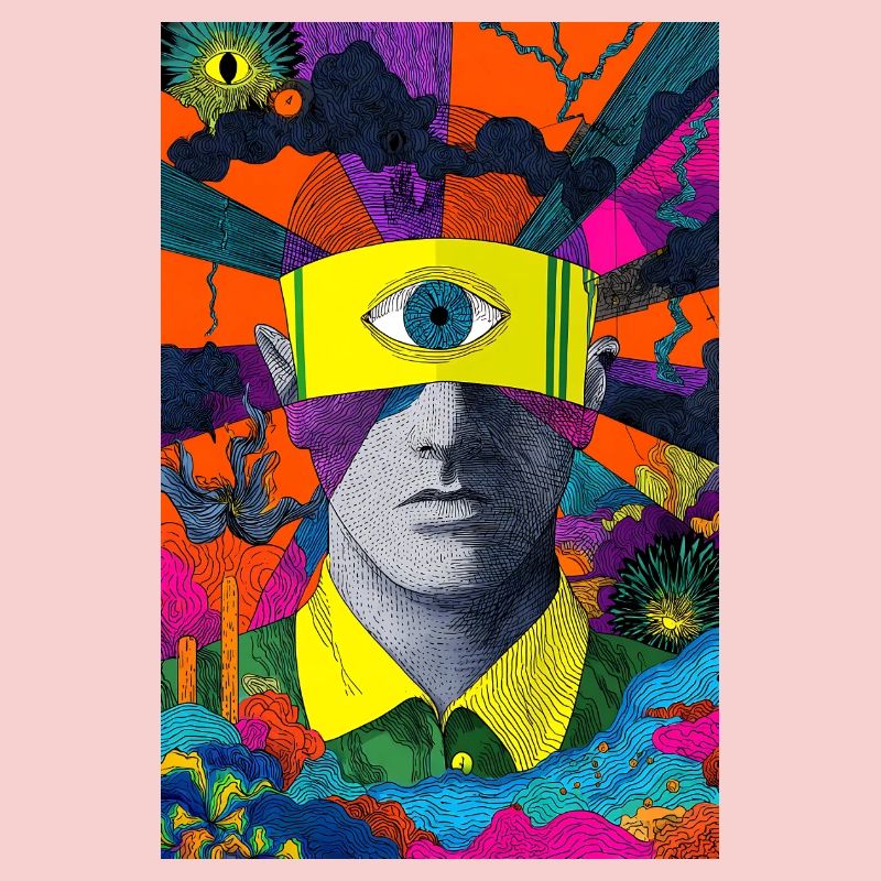 Visage visionnaire avec œil hypnotique