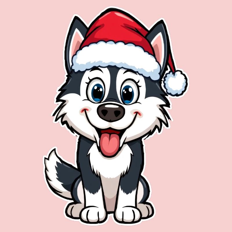 Husky with Santa hat