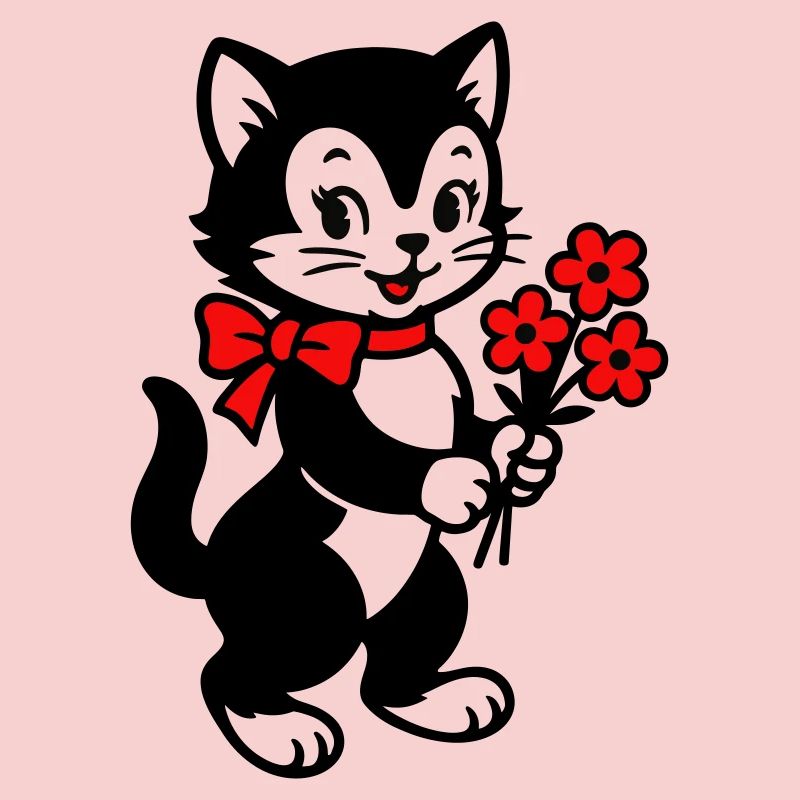 Schwarze Katze mit rotem Band