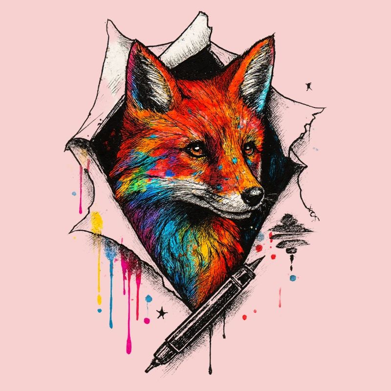 Rainbow Fox Art with Paint Splash