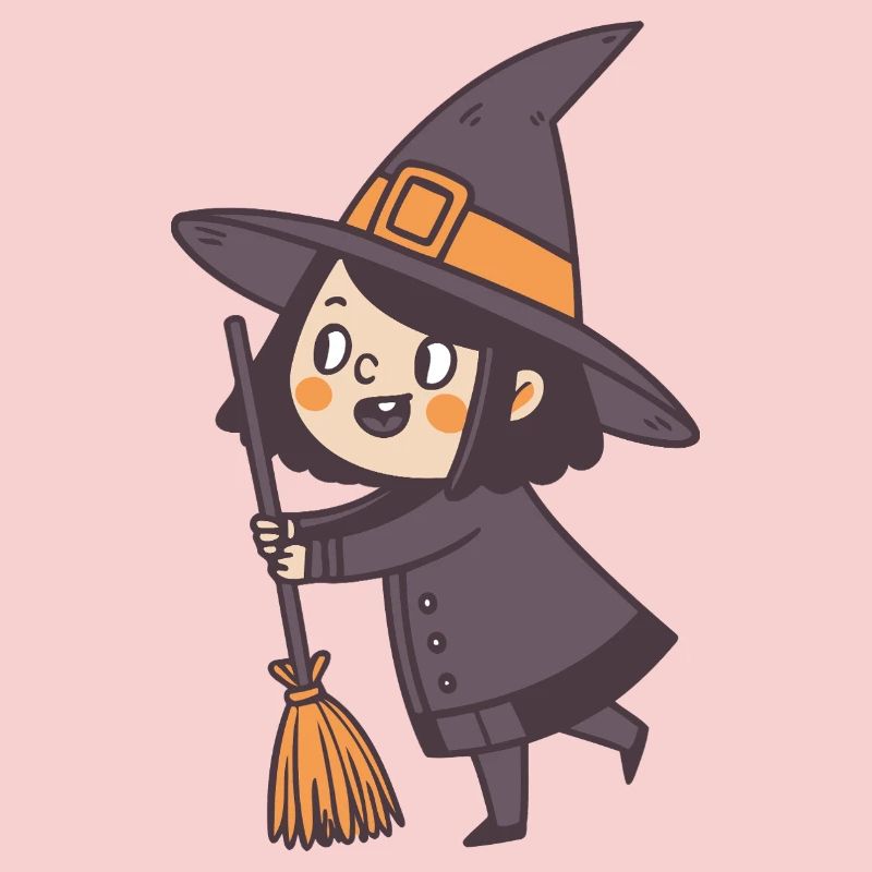 Merry Witch with Orange Broom