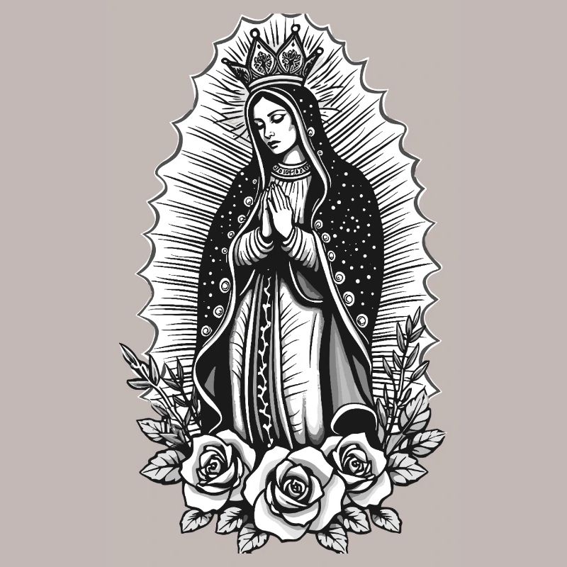 Guadalupe Line Style Rose Motif