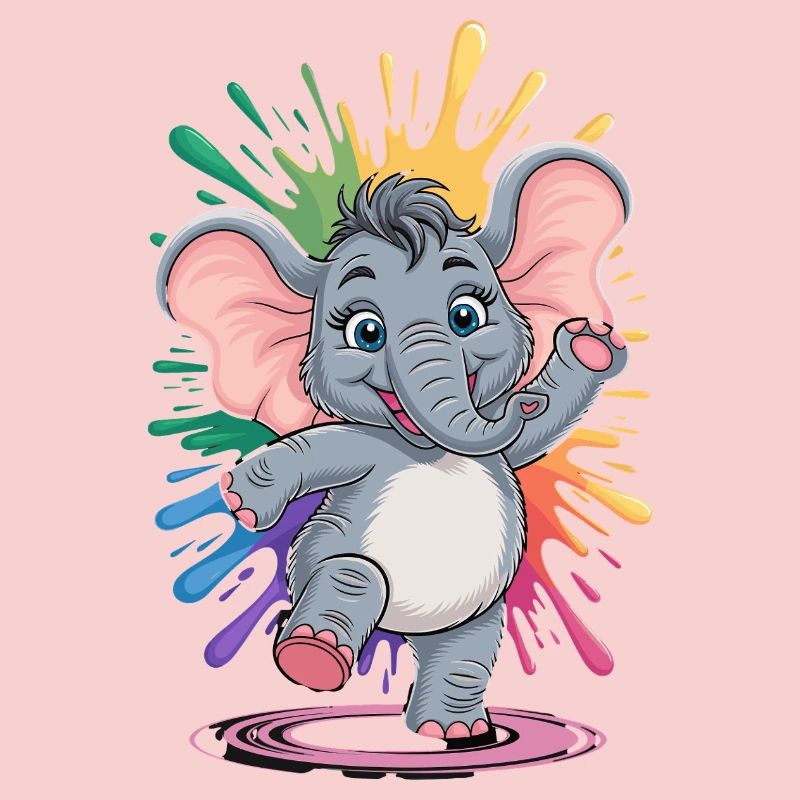 Mignon bébé éléphant dansant avec arc-en-ciel